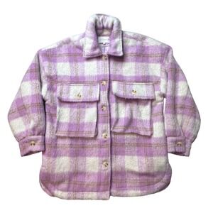 Free The Roses Shacket Womens Small Purple Plaid Fuzzy Button Front Oversized